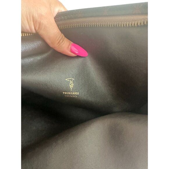 TRUSSARDI Brown Red Soft Leather Logo Pouch Bag - Picture 4 of 8
